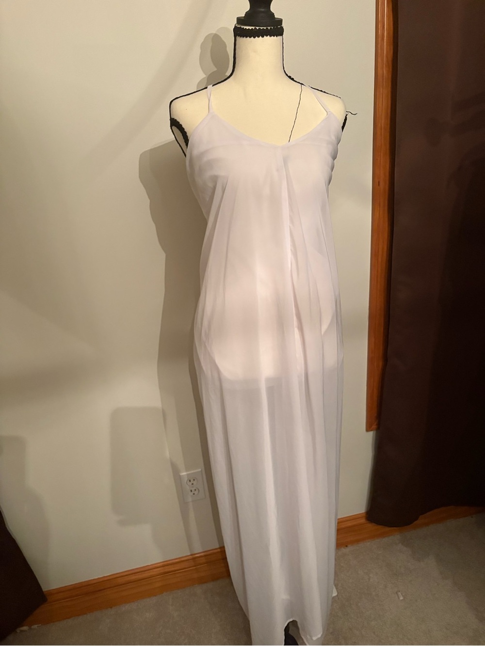 Charlotte Russe Light White Sheer Maxi Slip Dress with Spaghetti Straps